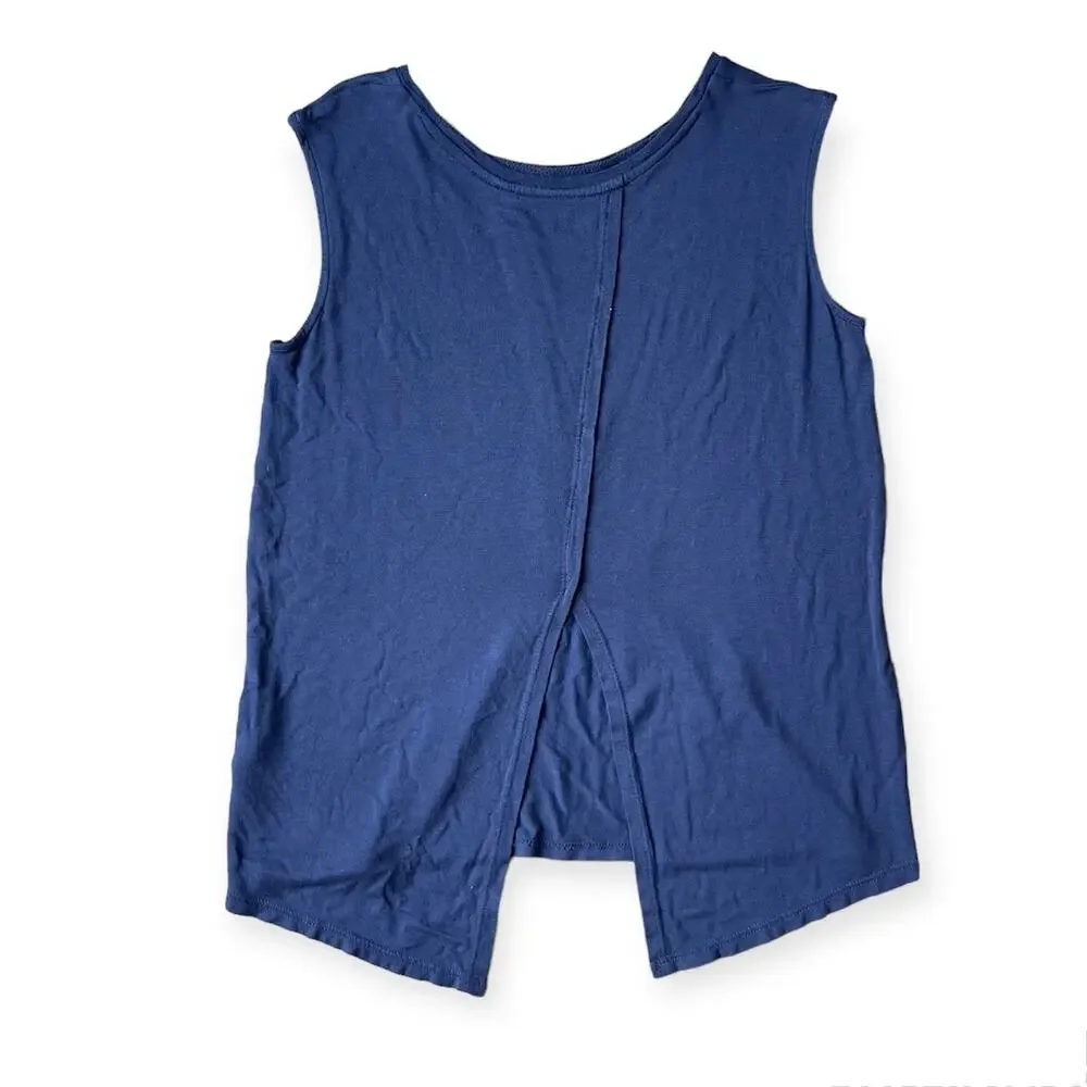 Girls L 10-12 Old Navy Blue Sleeveless Tank Top Split Open Back Detail Shirt
